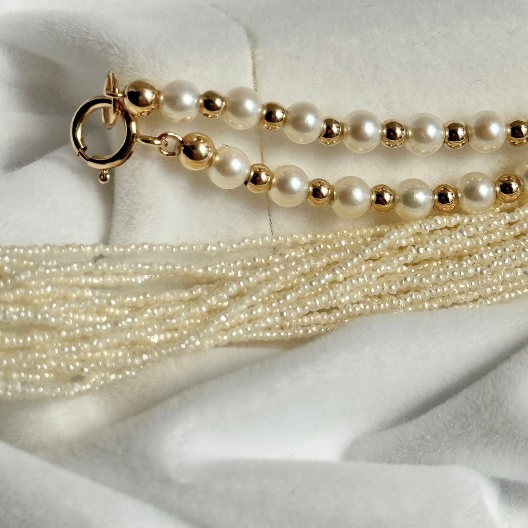 天然真珠10連 あこや 砂ケシ パール 585刻印 k14製 ネックレス