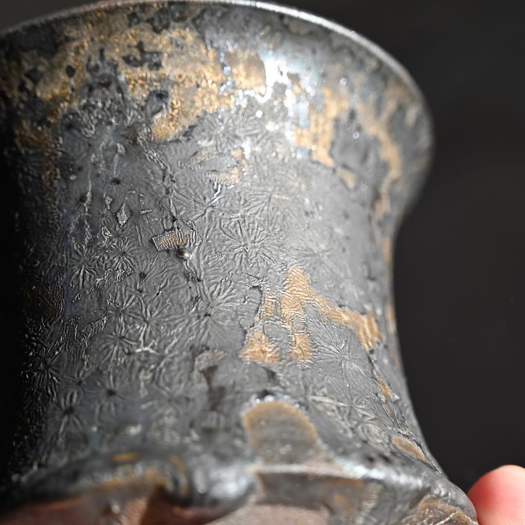 【連休最終価格】姫野翔太 作家鉢 銀彩菊模様 Cylinder