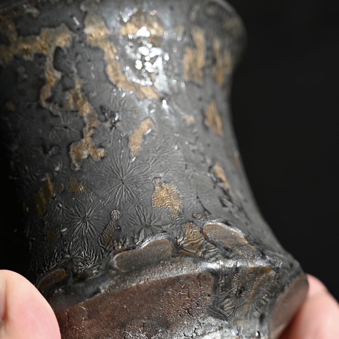 【連休最終価格】姫野翔太 作家鉢 銀彩菊模様 Cylinder