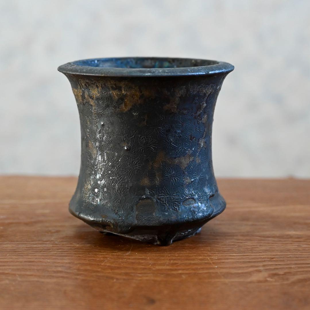 【連休最終価格】姫野翔太 作家鉢 銀彩菊模様 Cylinder