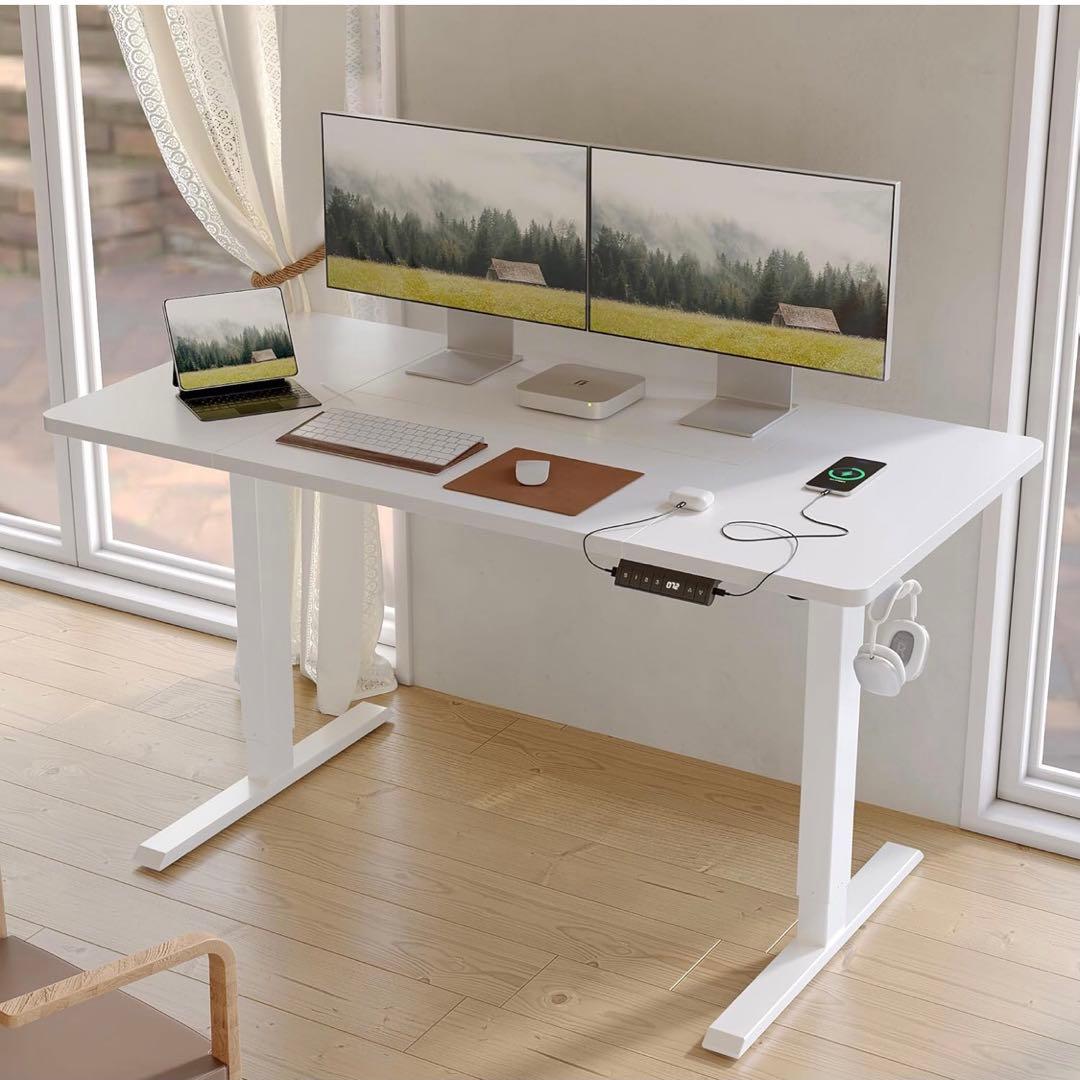 電動 昇降デスク USB-A/Type-C付き 140cm×70cm ホワイト