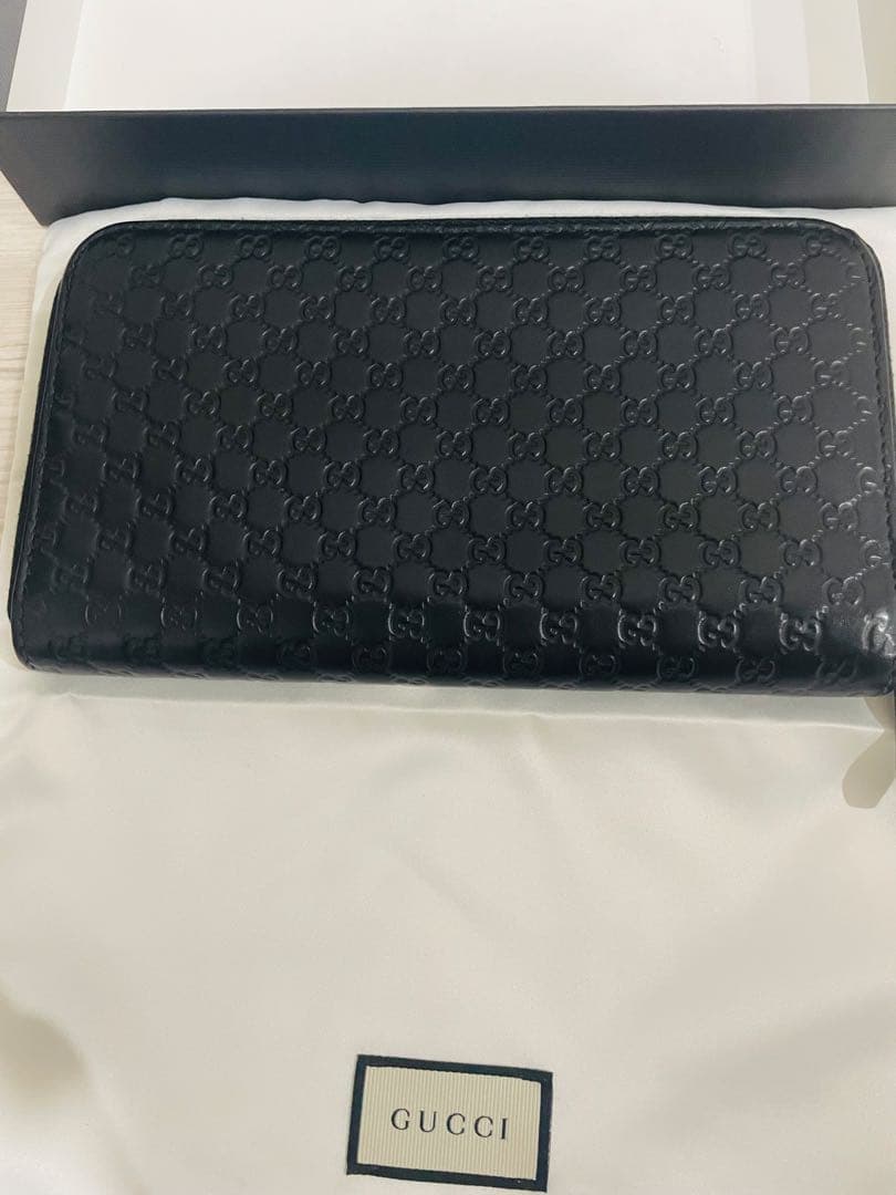 美品✨ グッチ 長財布 ラウンドファスナー マイクロシマ ブラック レザー