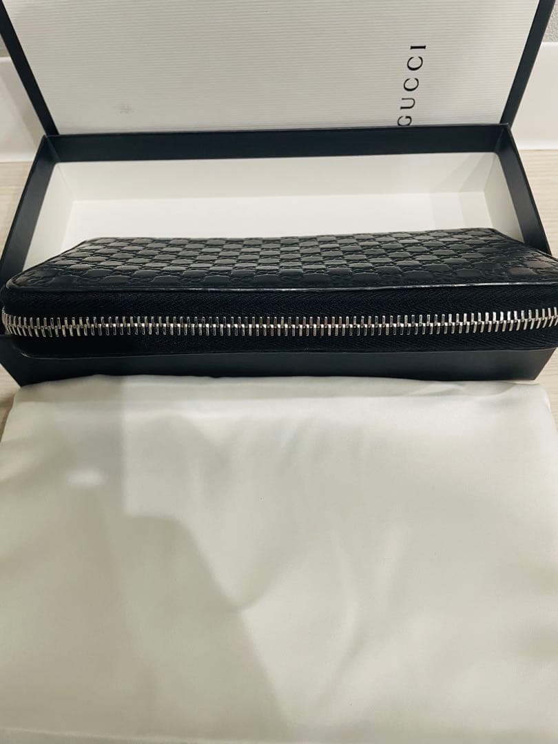 美品✨ グッチ 長財布 ラウンドファスナー マイクロシマ ブラック レザー