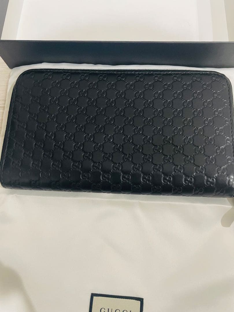 美品✨ グッチ 長財布 ラウンドファスナー マイクロシマ ブラック レザー