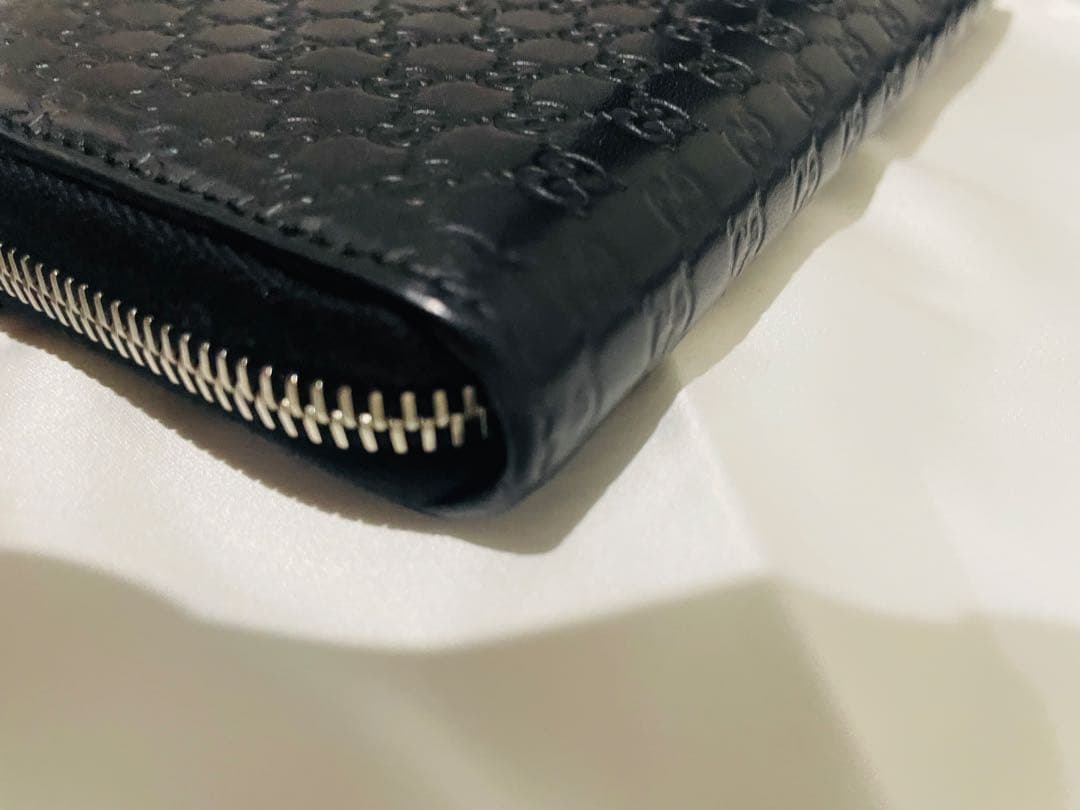 美品✨ グッチ 長財布 ラウンドファスナー マイクロシマ ブラック レザー
