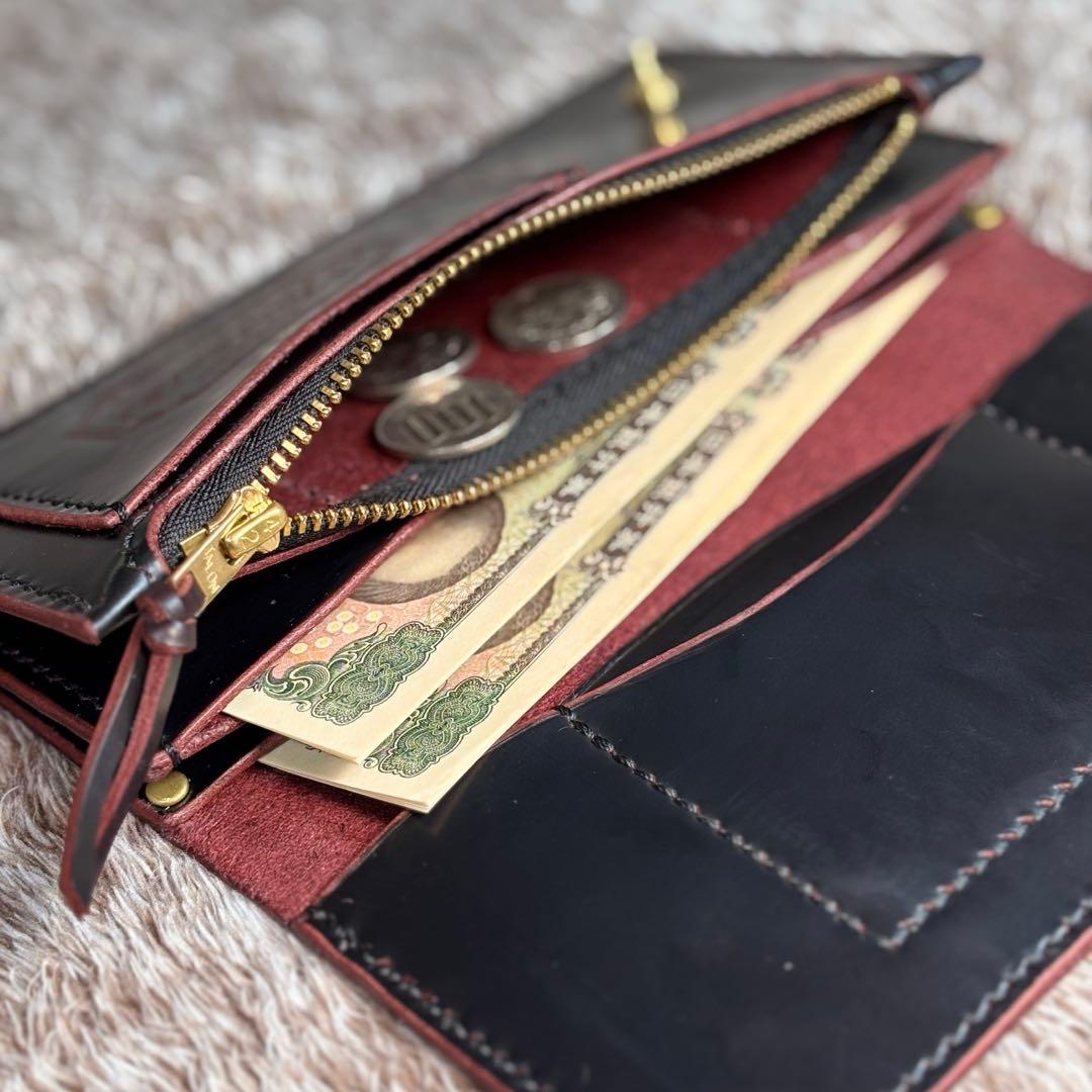 ◎個性派.トラッカーウォレット3層.顔料赤芯.スナップロック.アメカジ◎