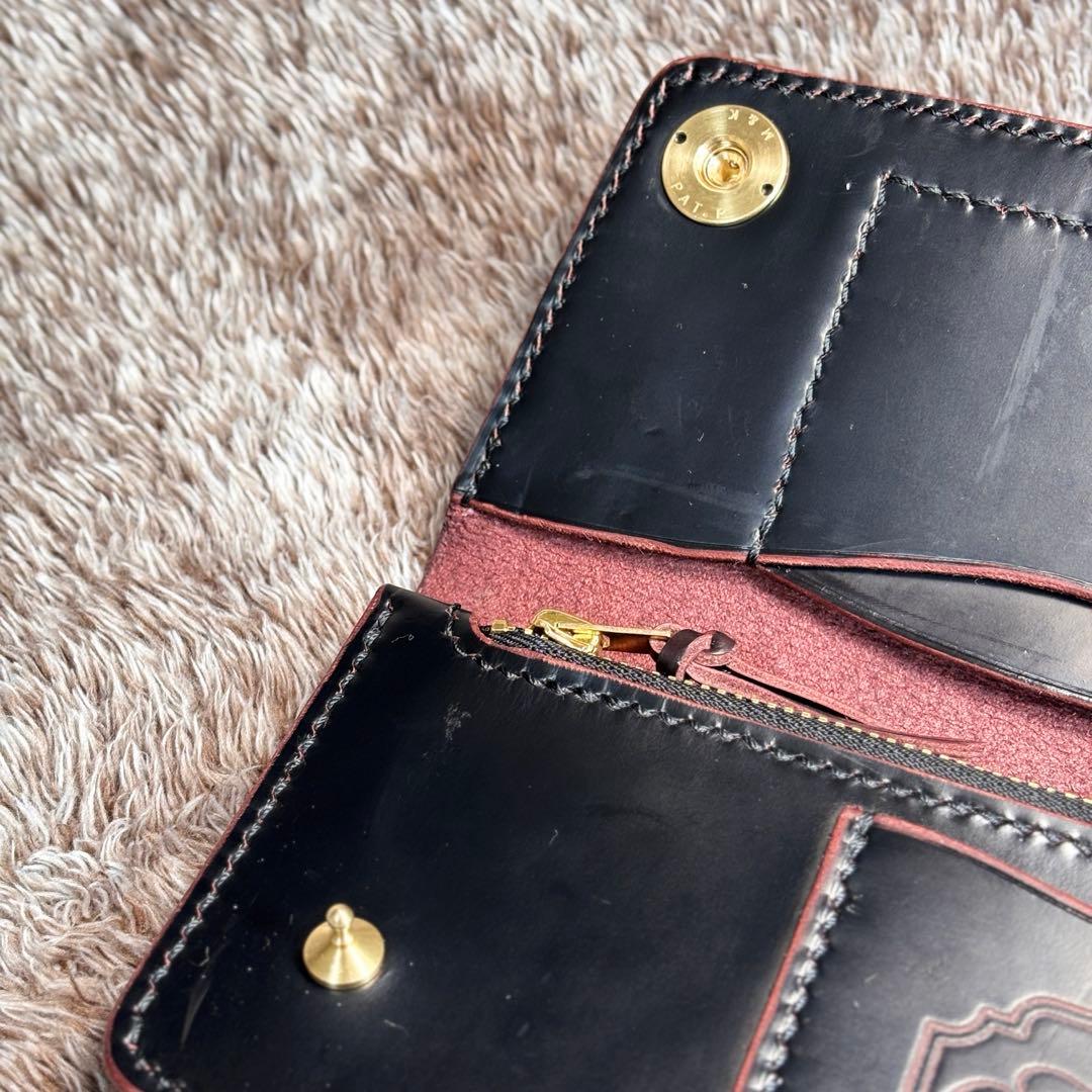 ◎個性派.トラッカーウォレット3層.顔料赤芯.スナップロック.アメカジ◎