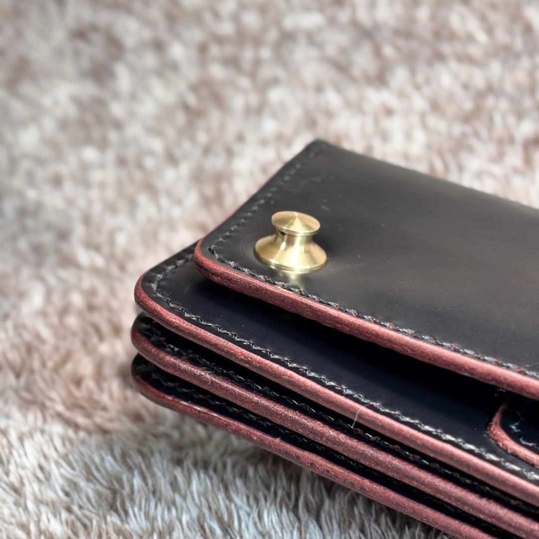 ◎個性派.トラッカーウォレット3層.顔料赤芯.スナップロック.アメカジ◎
