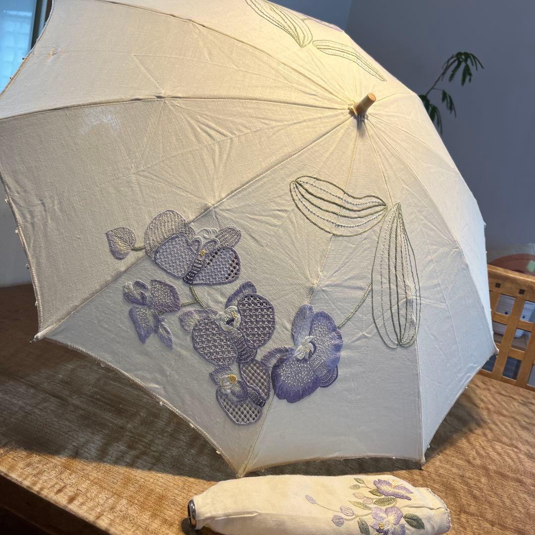 戸塚刺繍作品　紫の花 折りたたみ日傘