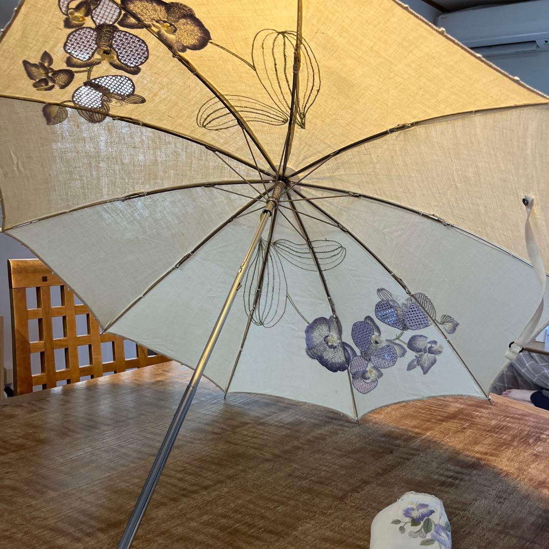 戸塚刺繍作品　紫の花 折りたたみ日傘