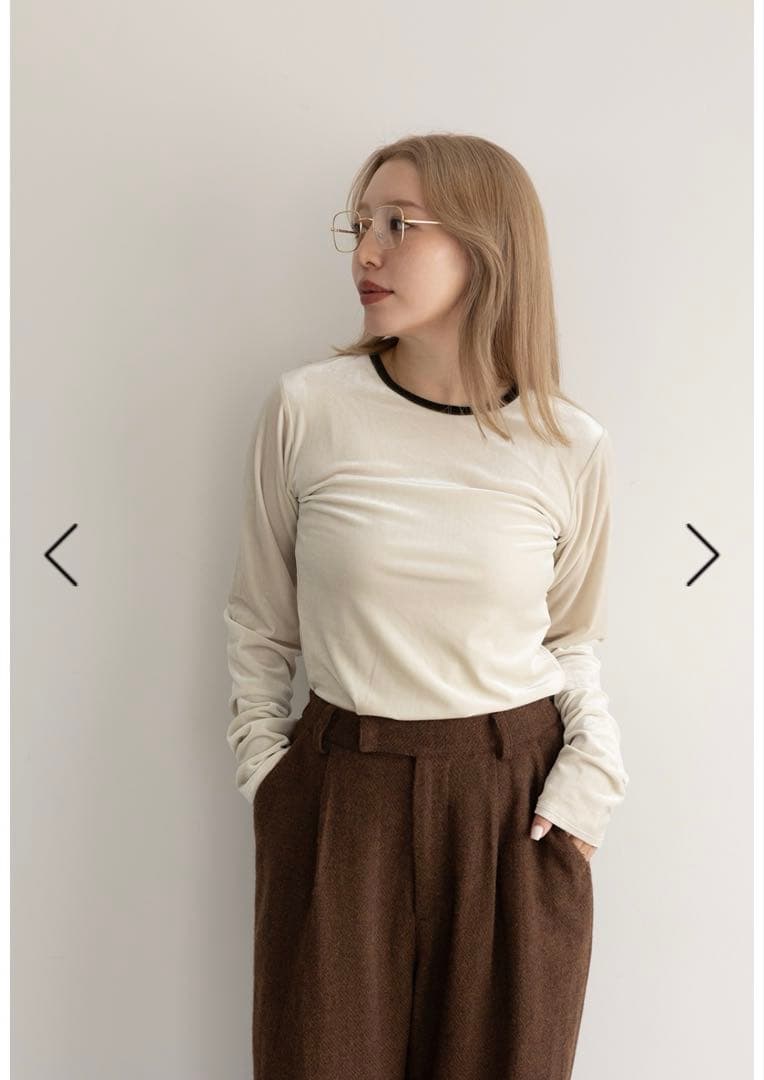 バイカラーベロアロンT/BEIGE