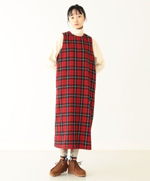 【美品】BEAMS BOY　ポリエステル チェック ノースリーブ ワンピ