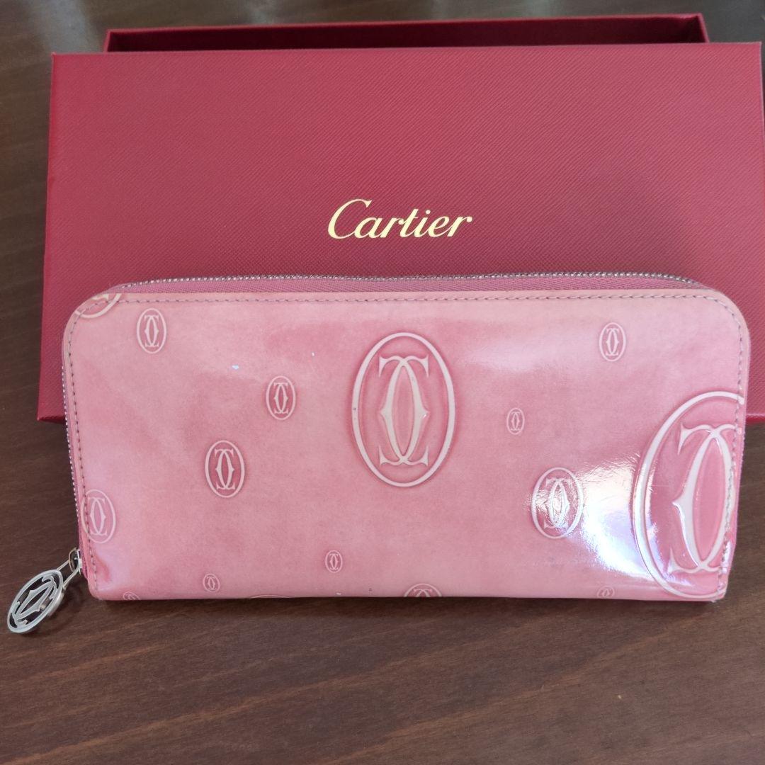 Cartier ハッピーバースデーラウンドファスナー長財布ピンク