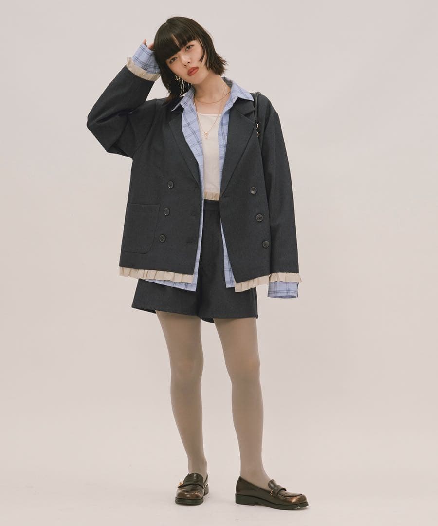 loin nuit ロワンニュイ フリルレイヤードデザインジャケット ネイビー