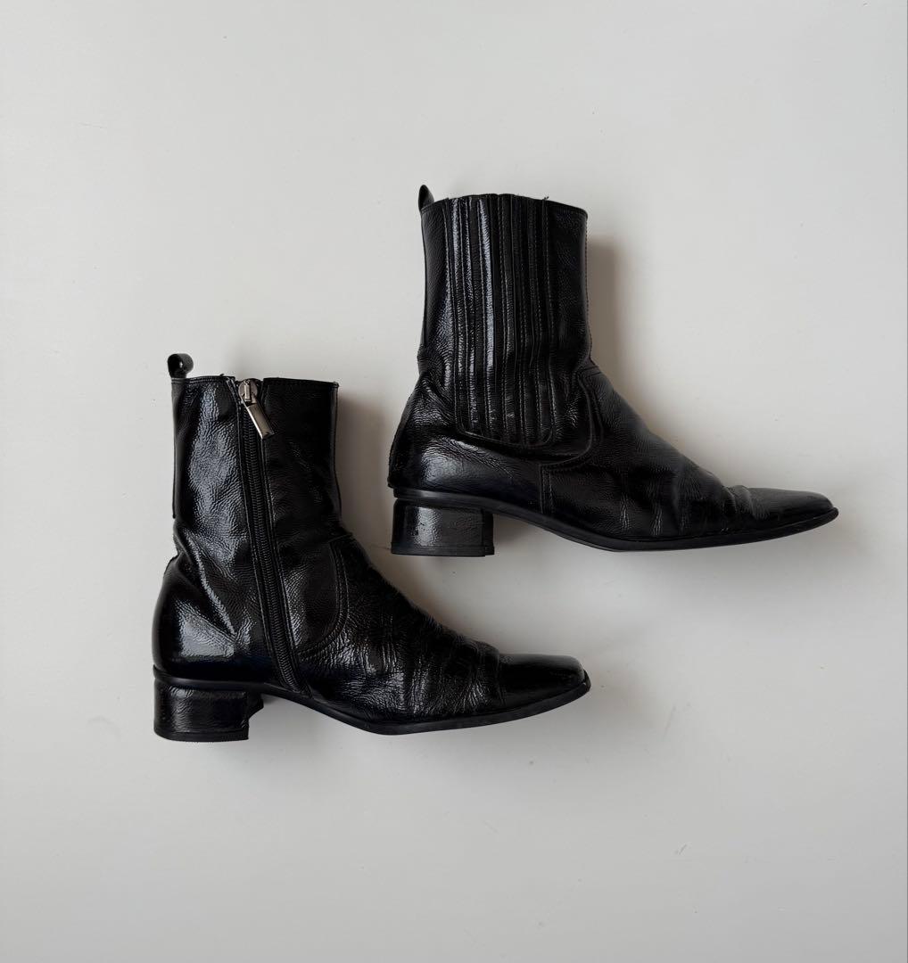 90s スクエアトゥ エナメル ウエスタンブーツ ブラック hooked