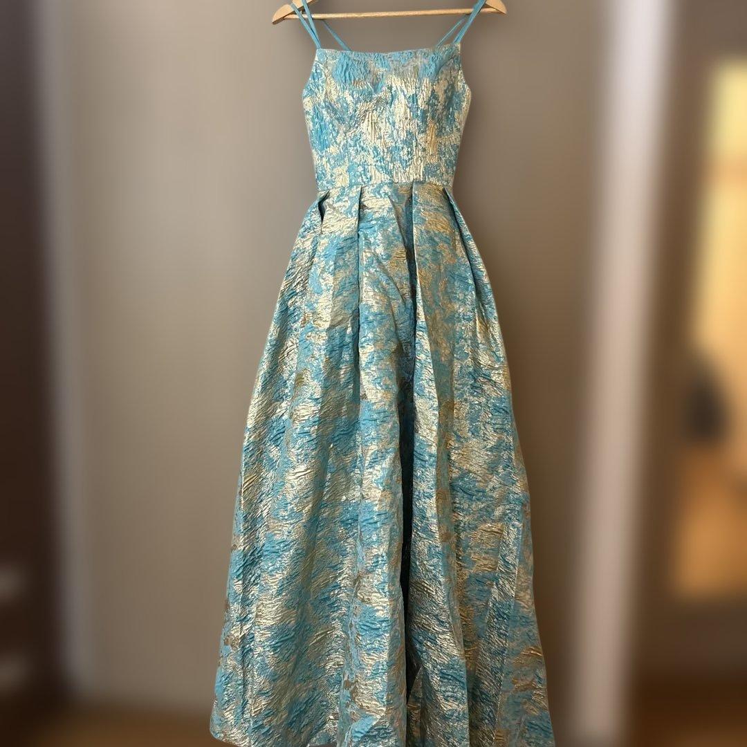 青と金の　エレガントロングドレス　カラードレス　演奏会