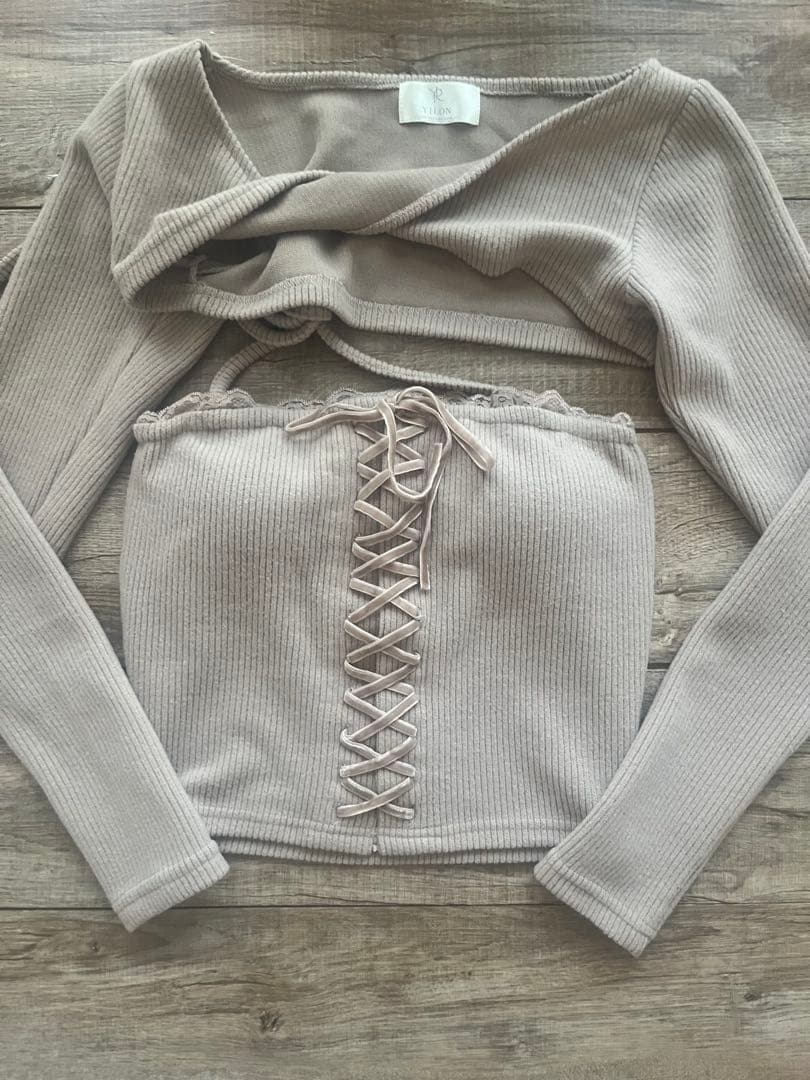 トップス yilon Velour laceup knitsew