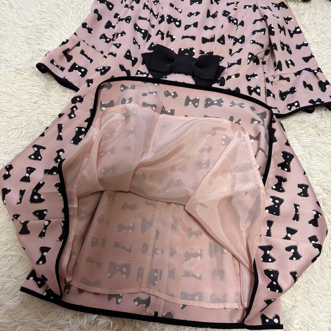 【美品】リボン付き　エムズグレイシー　ワンピース　フレア ピンク　20年 38