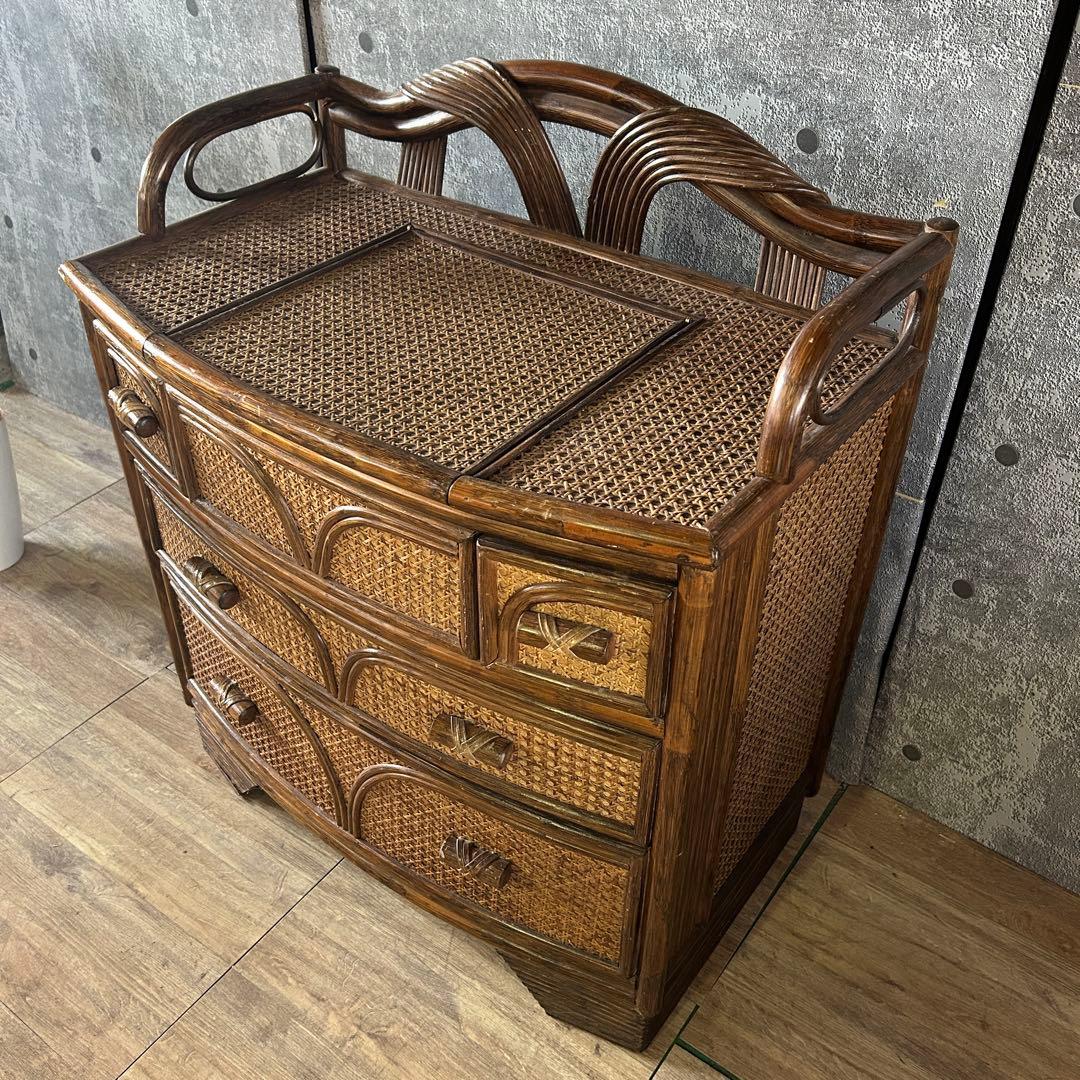 ꧁籐家具꧂ラタン3段チェスト たんす タンス 箪笥 ドレッサー 化粧鏡台 メイク