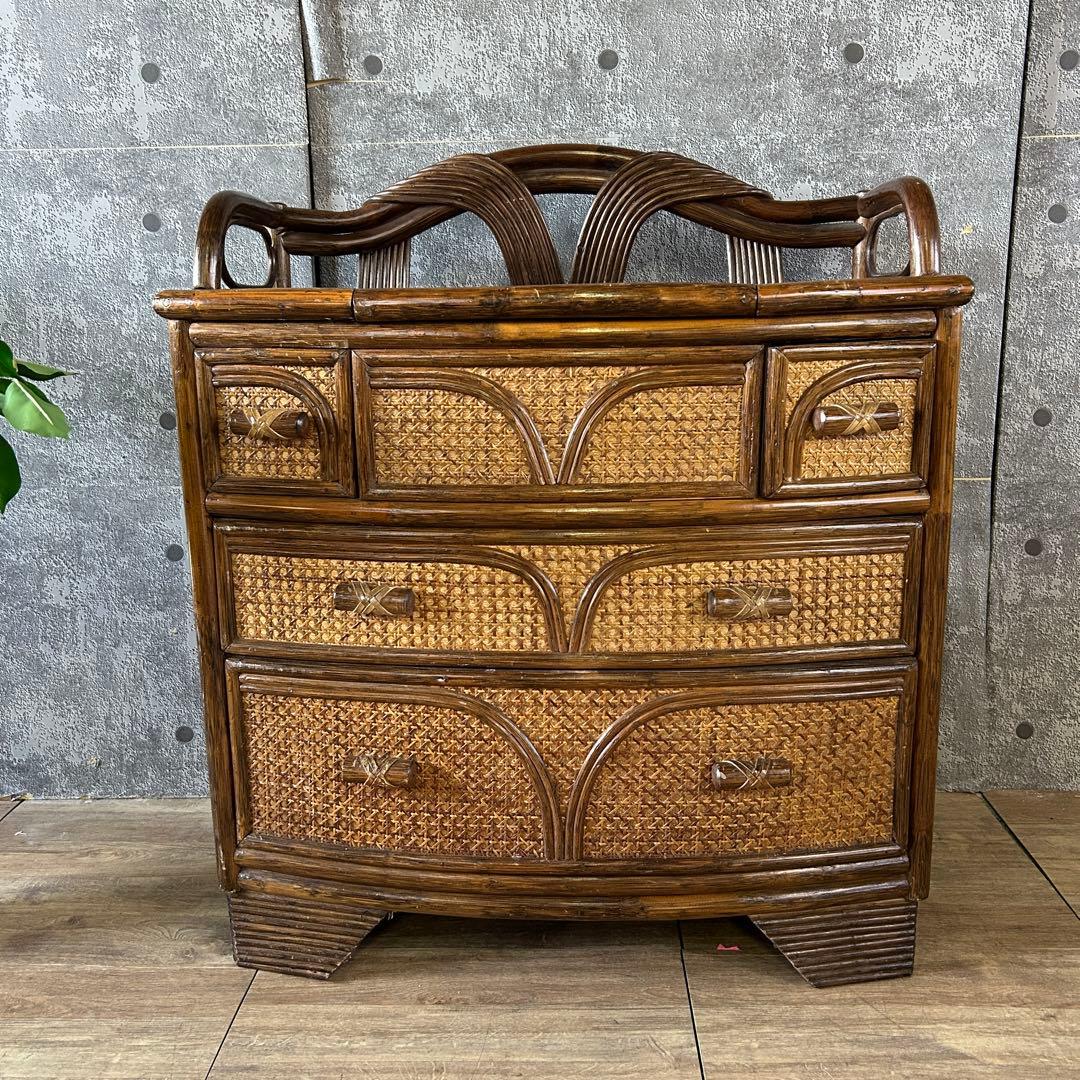 ꧁籐家具꧂ラタン3段チェスト たんす タンス 箪笥 ドレッサー 化粧鏡台 メイク
