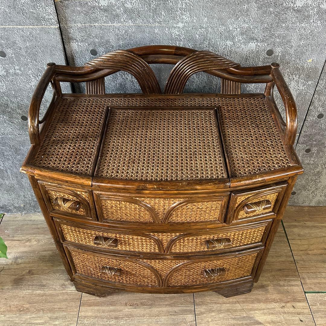 ꧁籐家具꧂ラタン3段チェスト たんす タンス 箪笥 ドレッサー 化粧鏡台 メイク