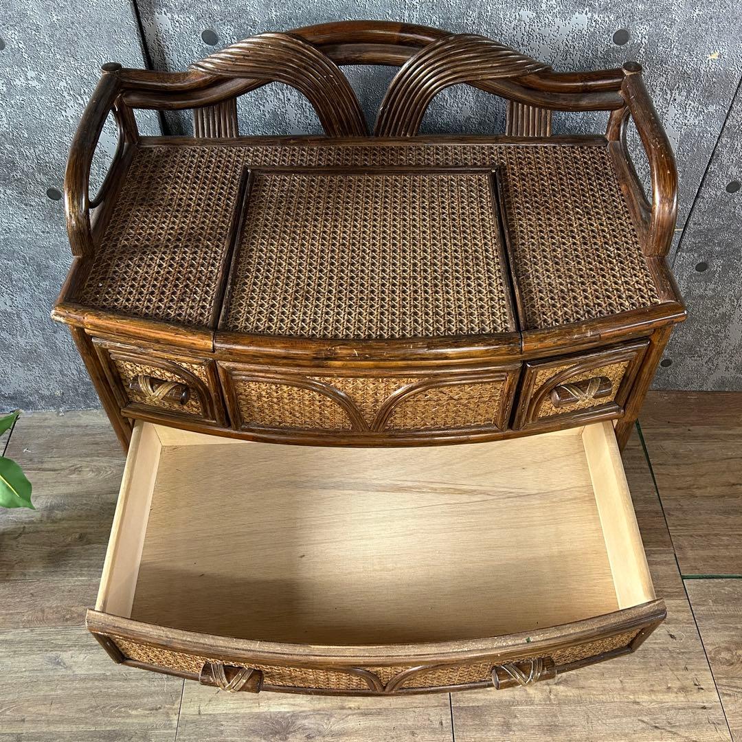 ꧁籐家具꧂ラタン3段チェスト たんす タンス 箪笥 ドレッサー 化粧鏡台 メイク