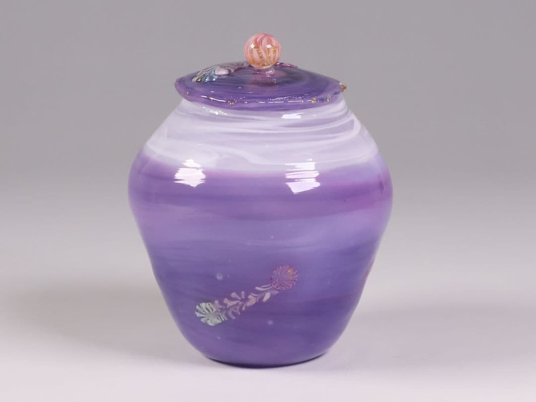 茶道具 船越美智代 ガラス茶入 ギヤマン 硝子 紫 マーブル【CM341】