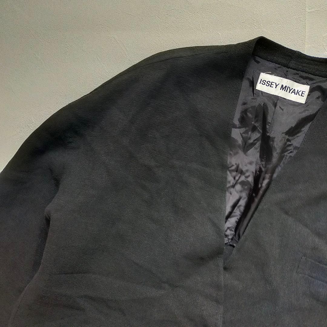 イッセイミヤケ　ノーカラージャケット　ブラック　ウール　リネン　日本製