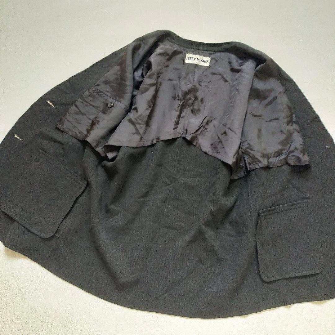 イッセイミヤケ　ノーカラージャケット　ブラック　ウール　リネン　日本製
