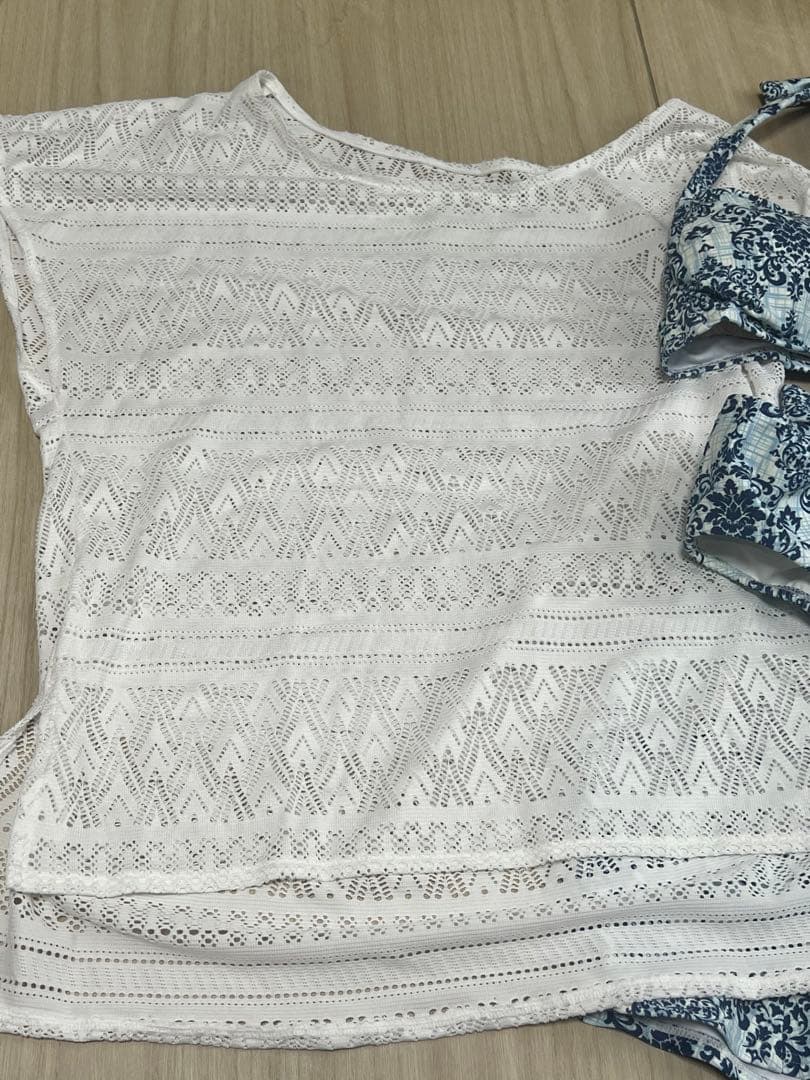 未使用　アラベスク柄セットアップ水着　4点セット　ブルー　体型カバー