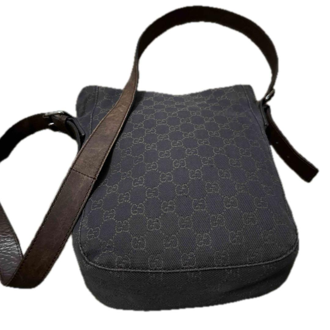 GUCCIGG柄 ロングショルダーバッグ 茶 ブラウン デニム×レザー