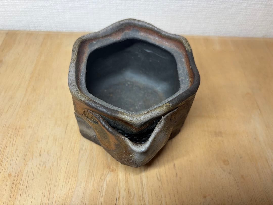 ㊻備前焼 宝瓶 登り窯 梅 うめ ウメ 6角 手びねり 急須