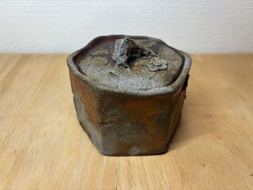 ㊻備前焼 宝瓶 登り窯 梅 うめ ウメ 6角 手びねり 急須