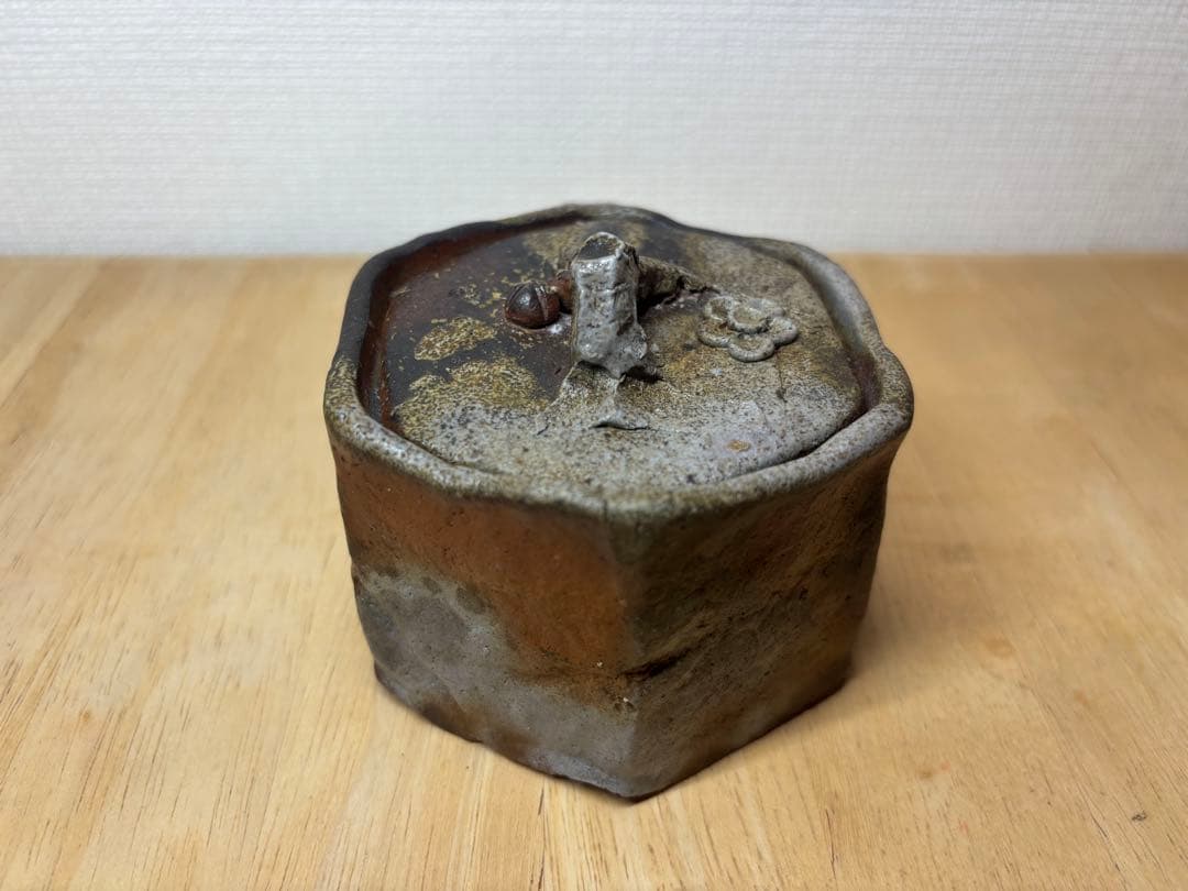 ㊻備前焼 宝瓶 登り窯 梅 うめ ウメ 6角 手びねり 急須