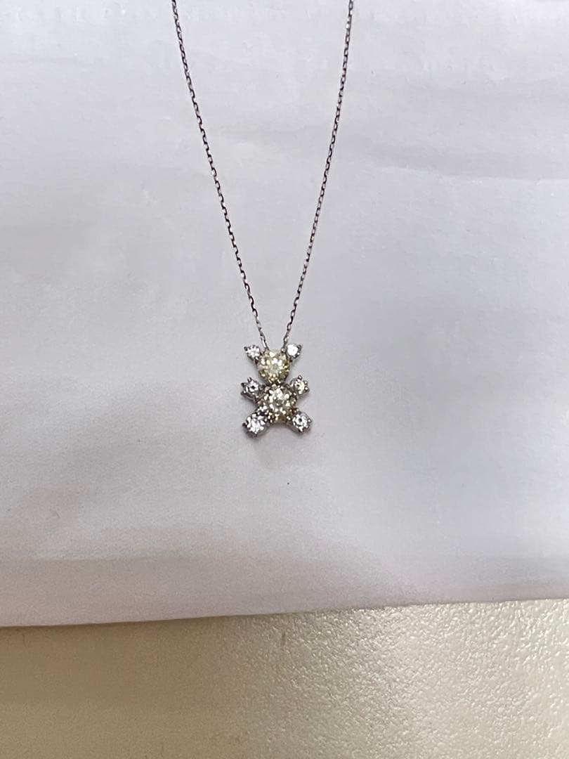 Pt900 クマ型ペンダントネックレス Dia0.92 carat