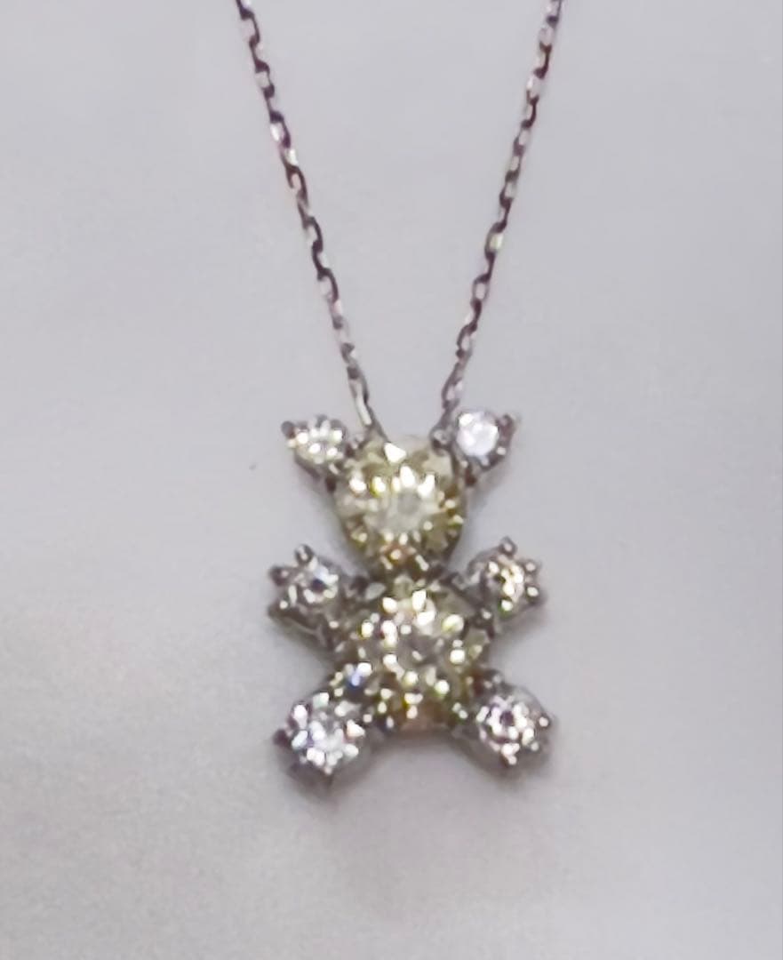 Pt900 クマ型ペンダントネックレス Dia0.92 carat