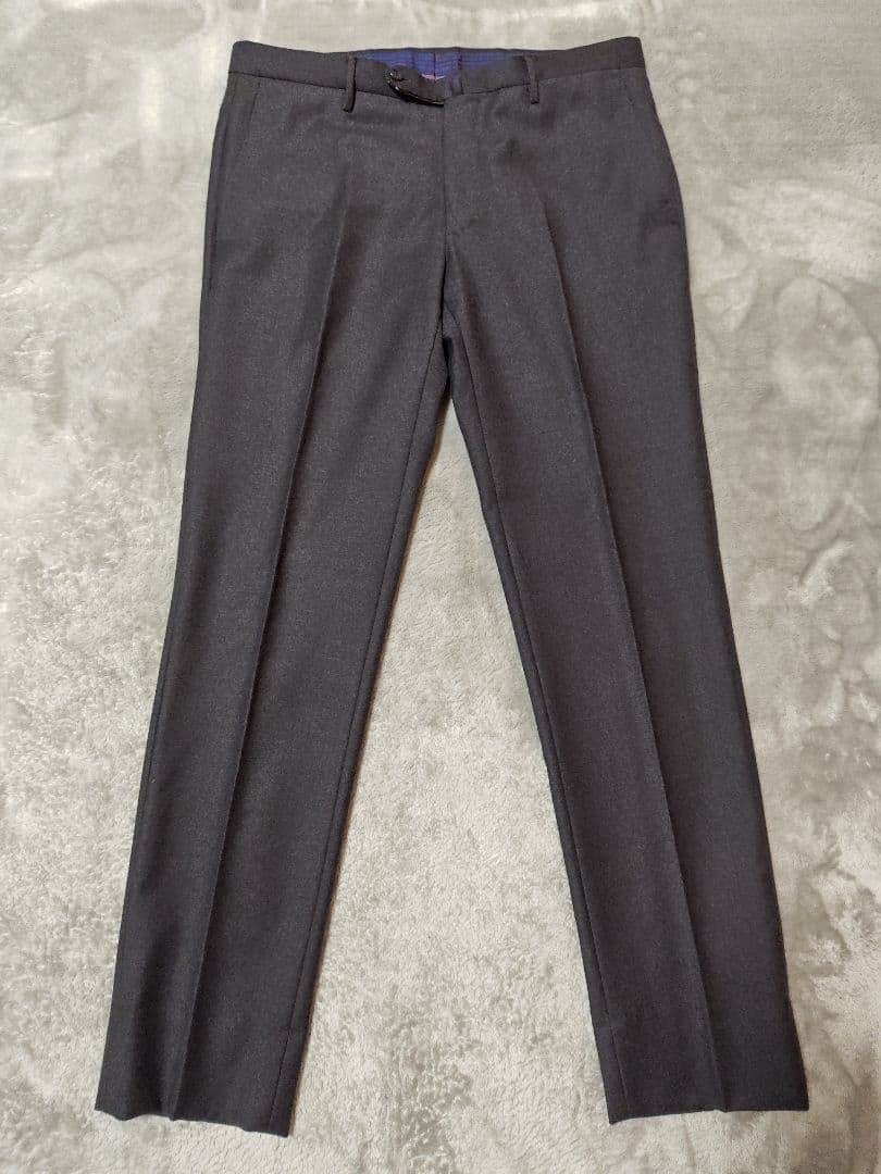 INCOTEX SUPER100'sダークグレー スリムフィット スラックス