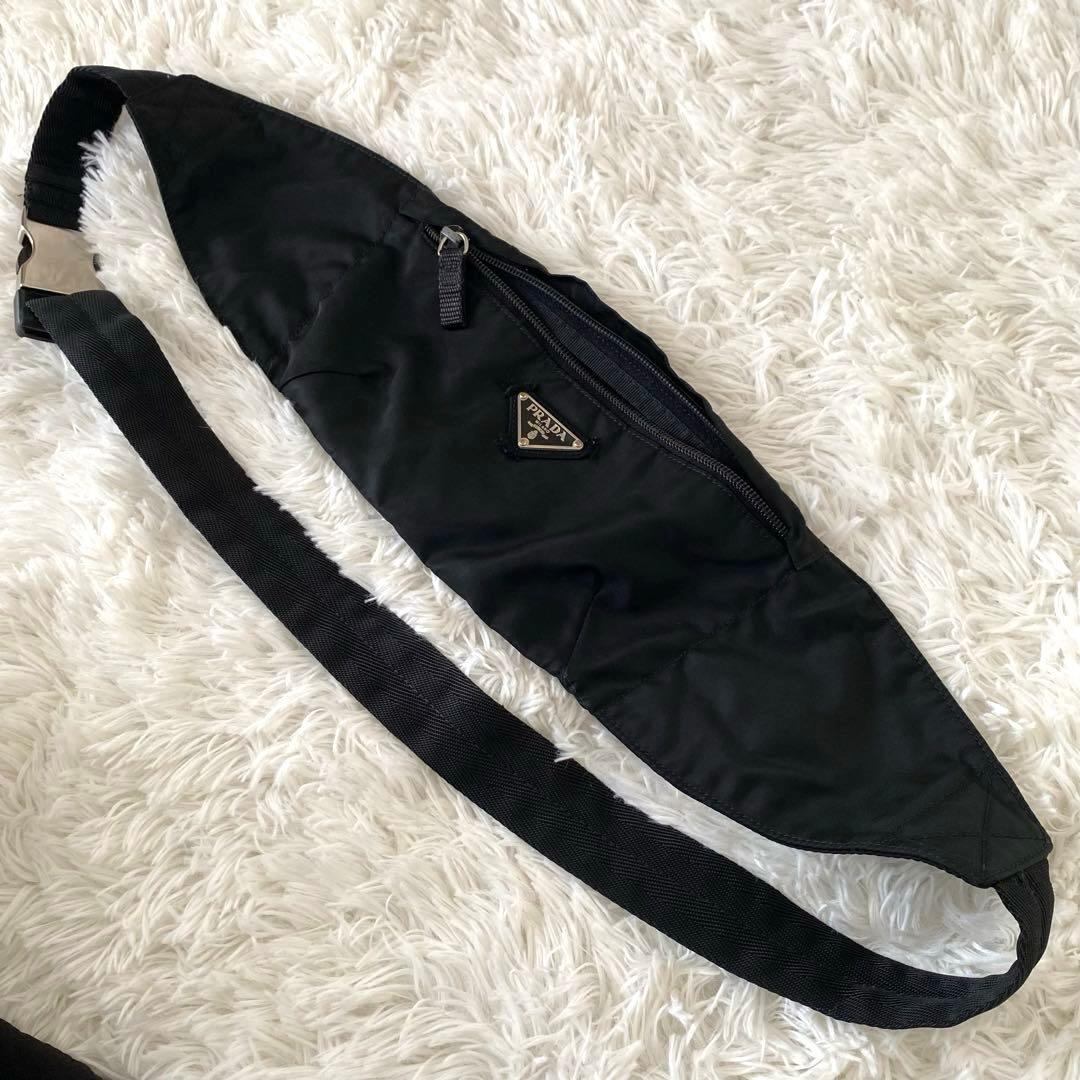 訳あり PRADA プラダ ナイロン ボディバッグ 斜めがけ 三角ロゴ ブラック