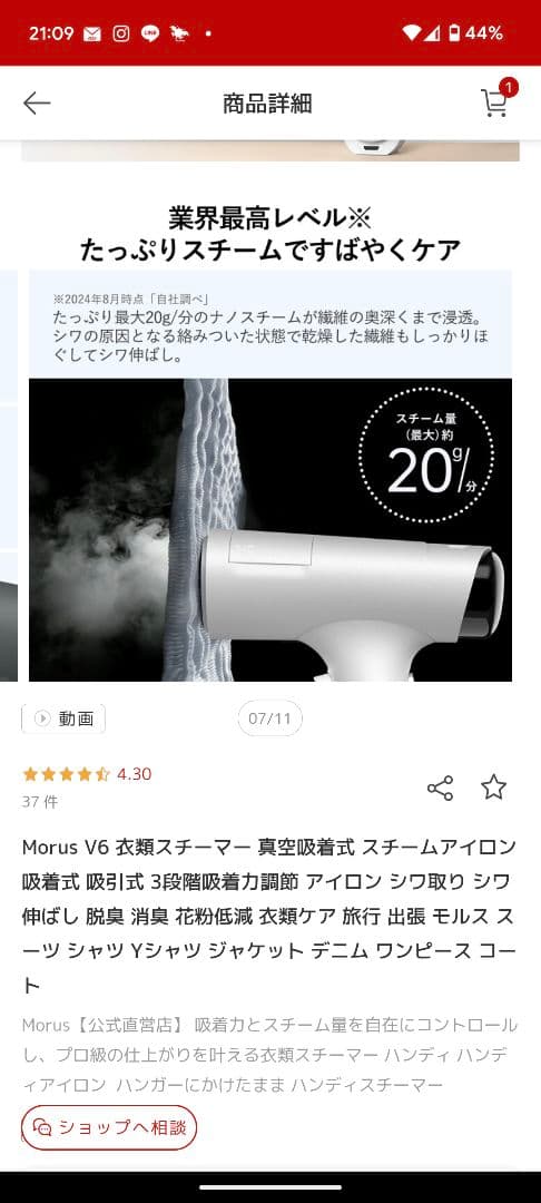 morusV６衣類スチーマースチームアイロン