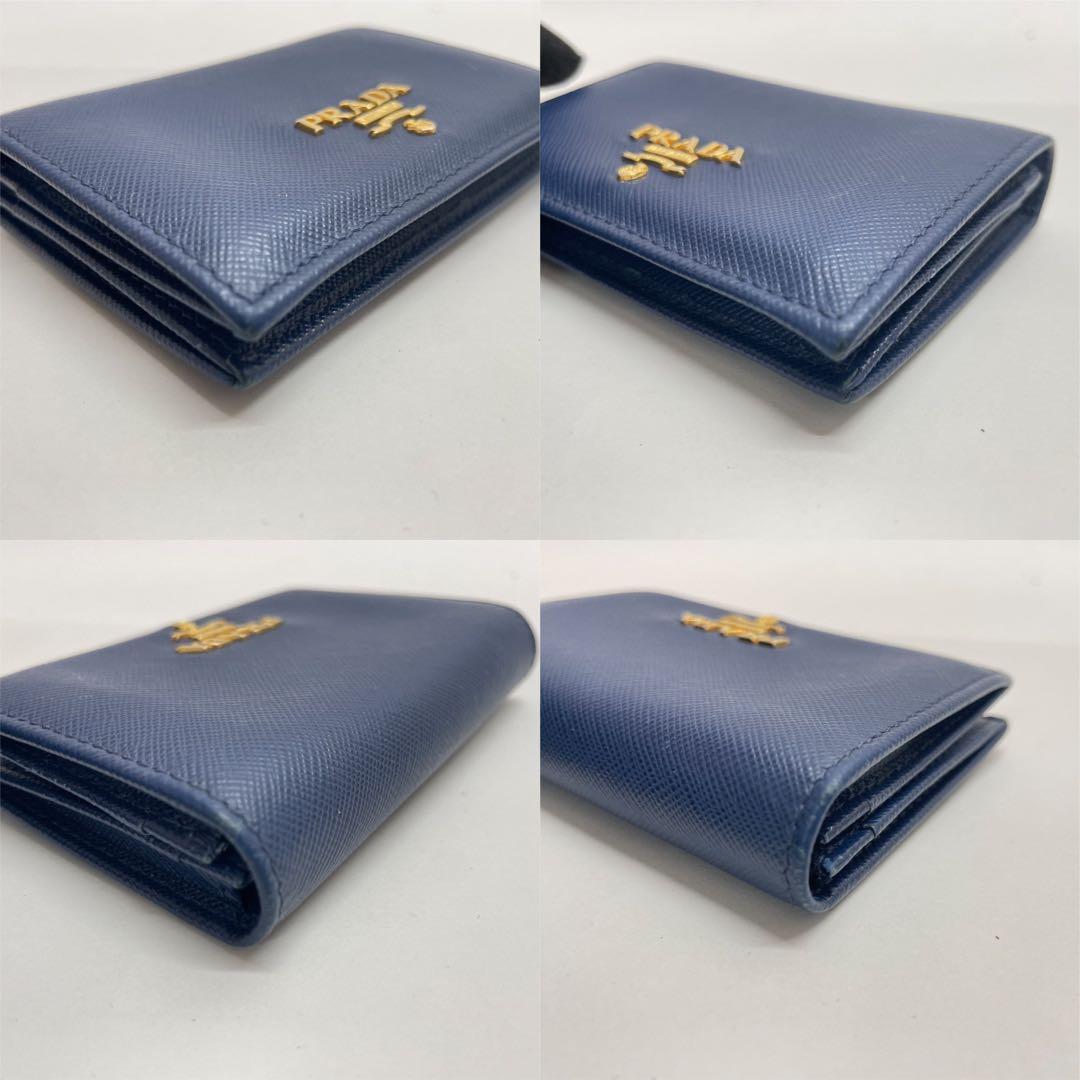 1837 PRADA プラダ 名刺入れ ブルー サフィアーノ レザー