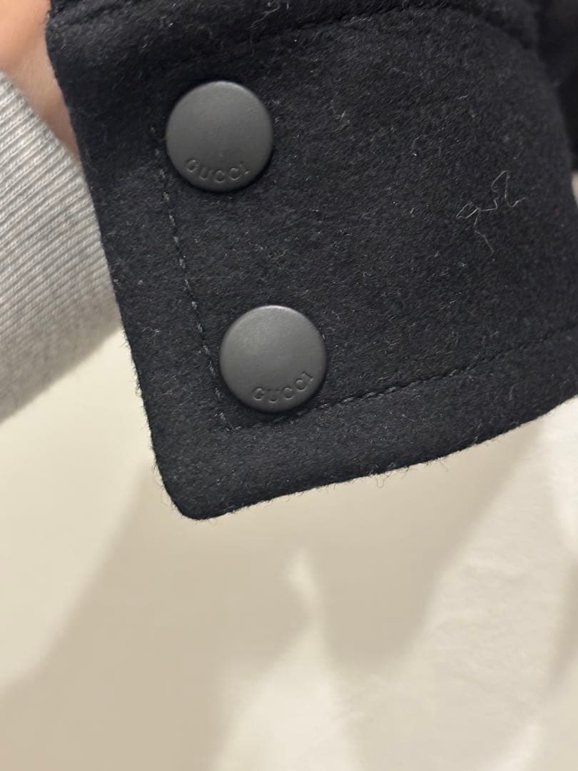 グッチ GUCCI メルトンウール袖レザー 切替ミリタリージャケット