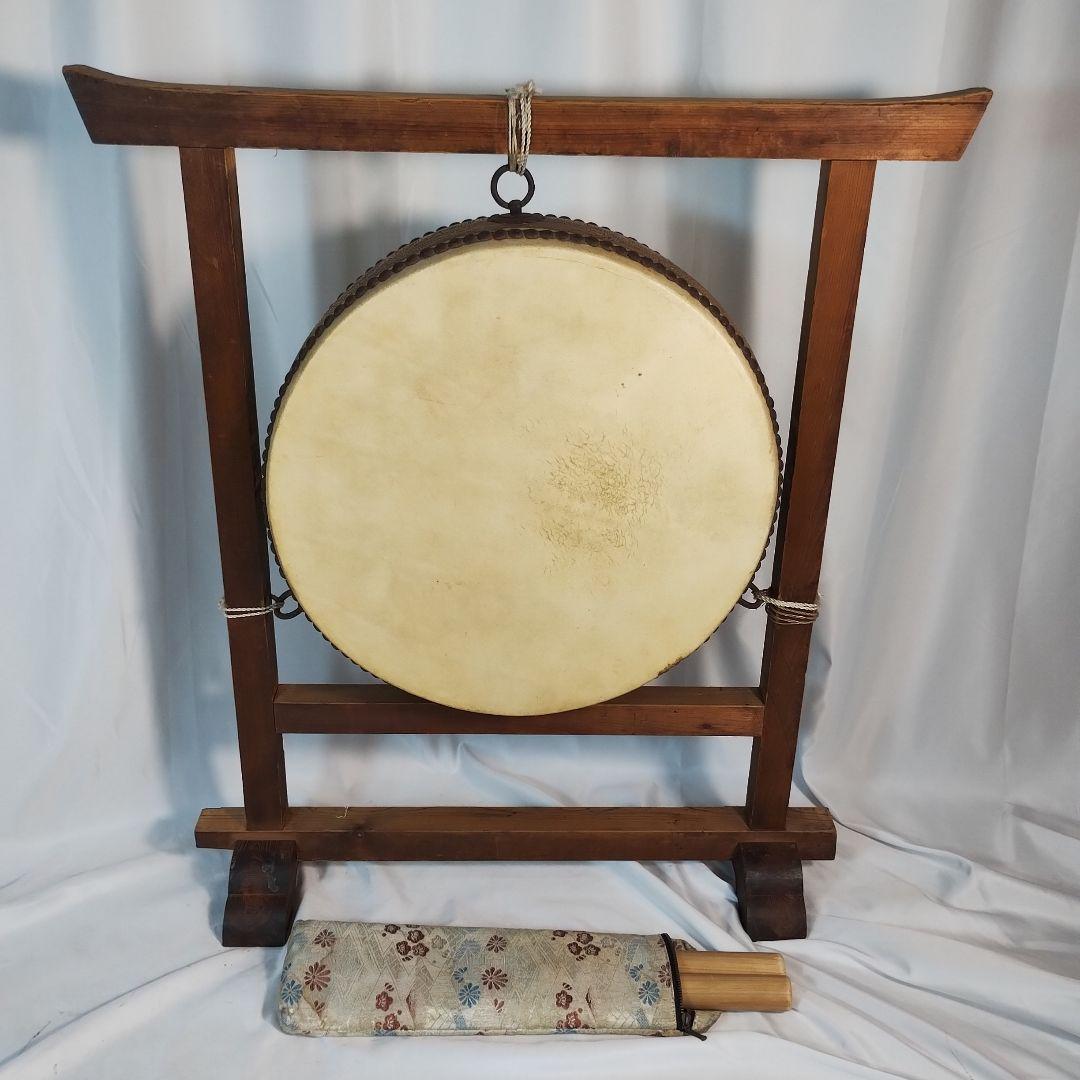 和太鼓 平太鼓 平胴太鼓 鳥居台付き 約38cm 和楽器
