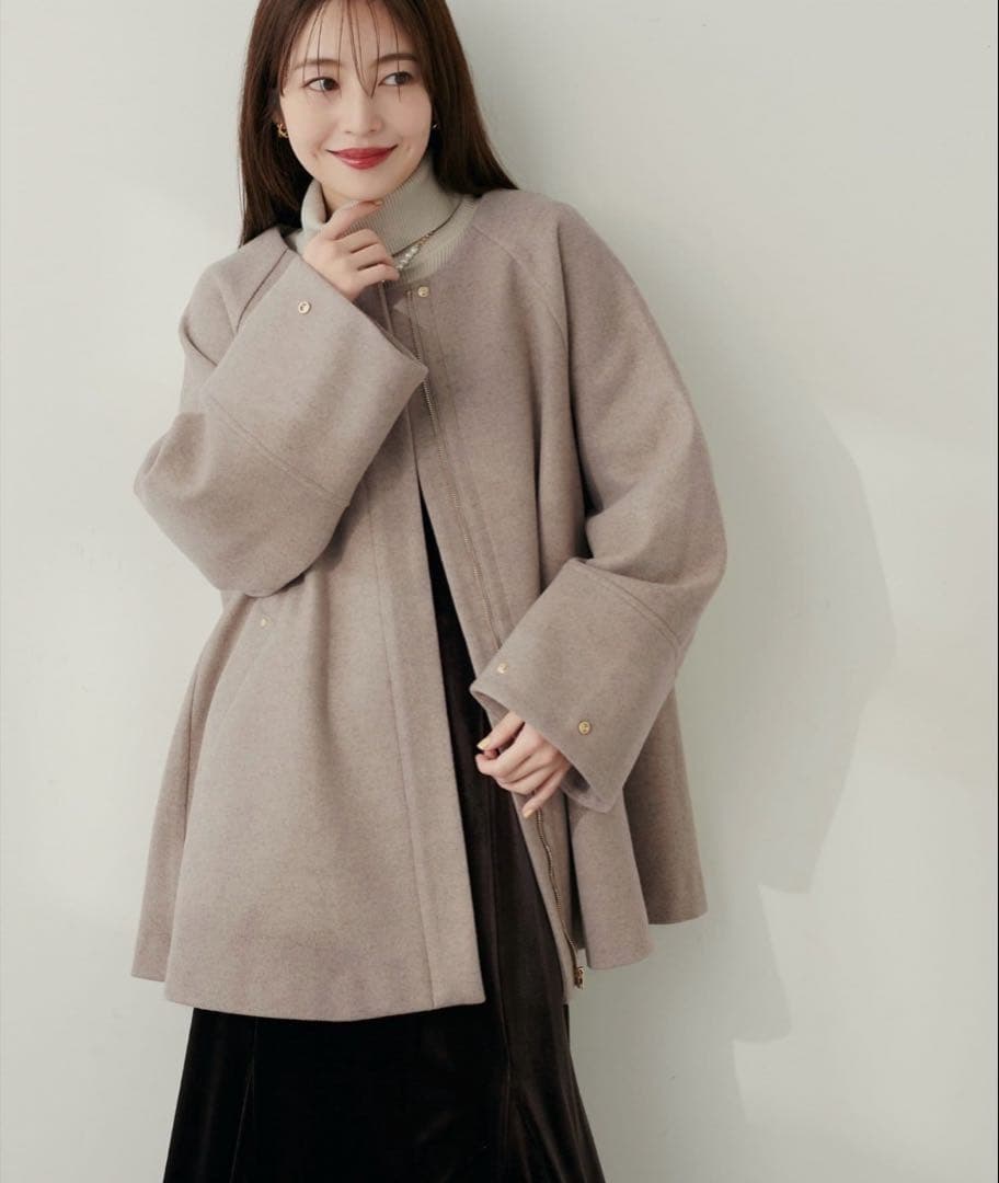 【natural couture】2WAY ノーカラーコート　モカ