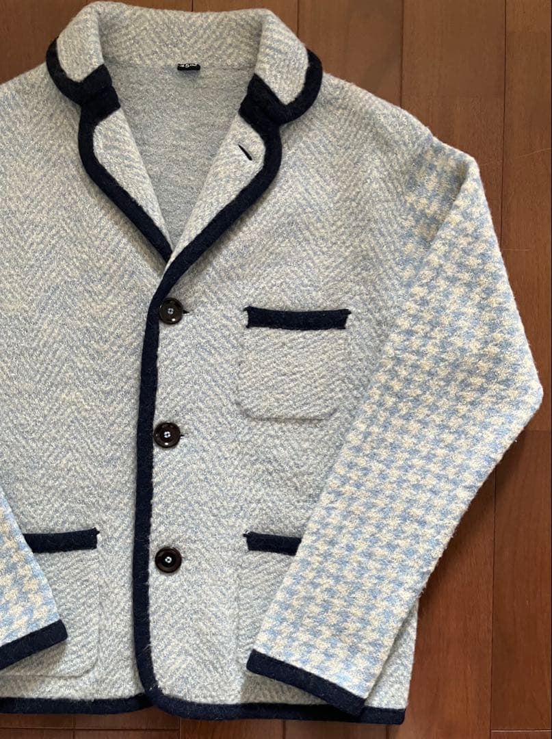 あ*れ様 【美品】45R ウール100%混柄ニットジャケット ヘリンボーン×千鳥