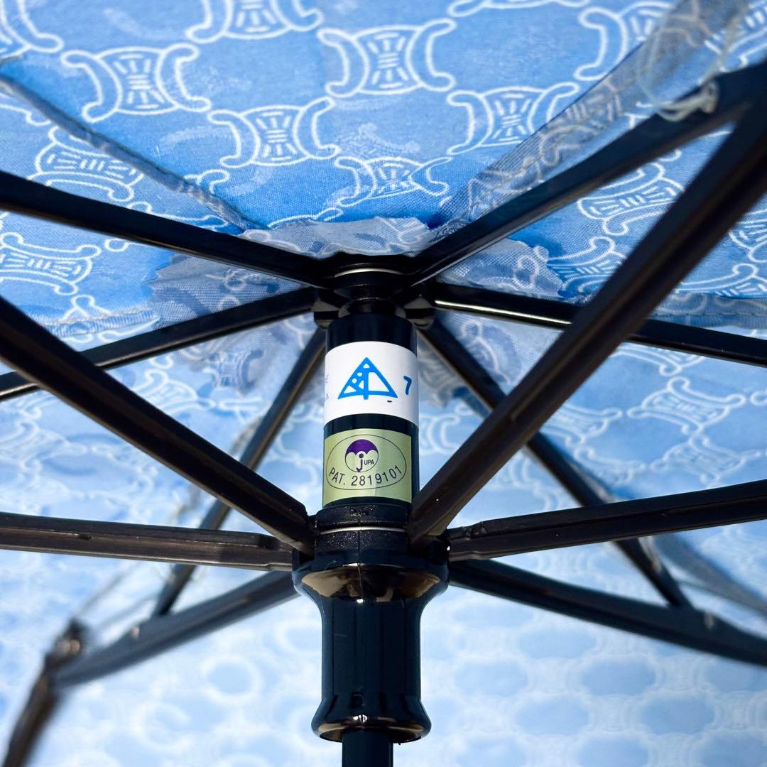 未使用級 CELINE セリーヌ マカダム柄 折り畳み傘 ブルー