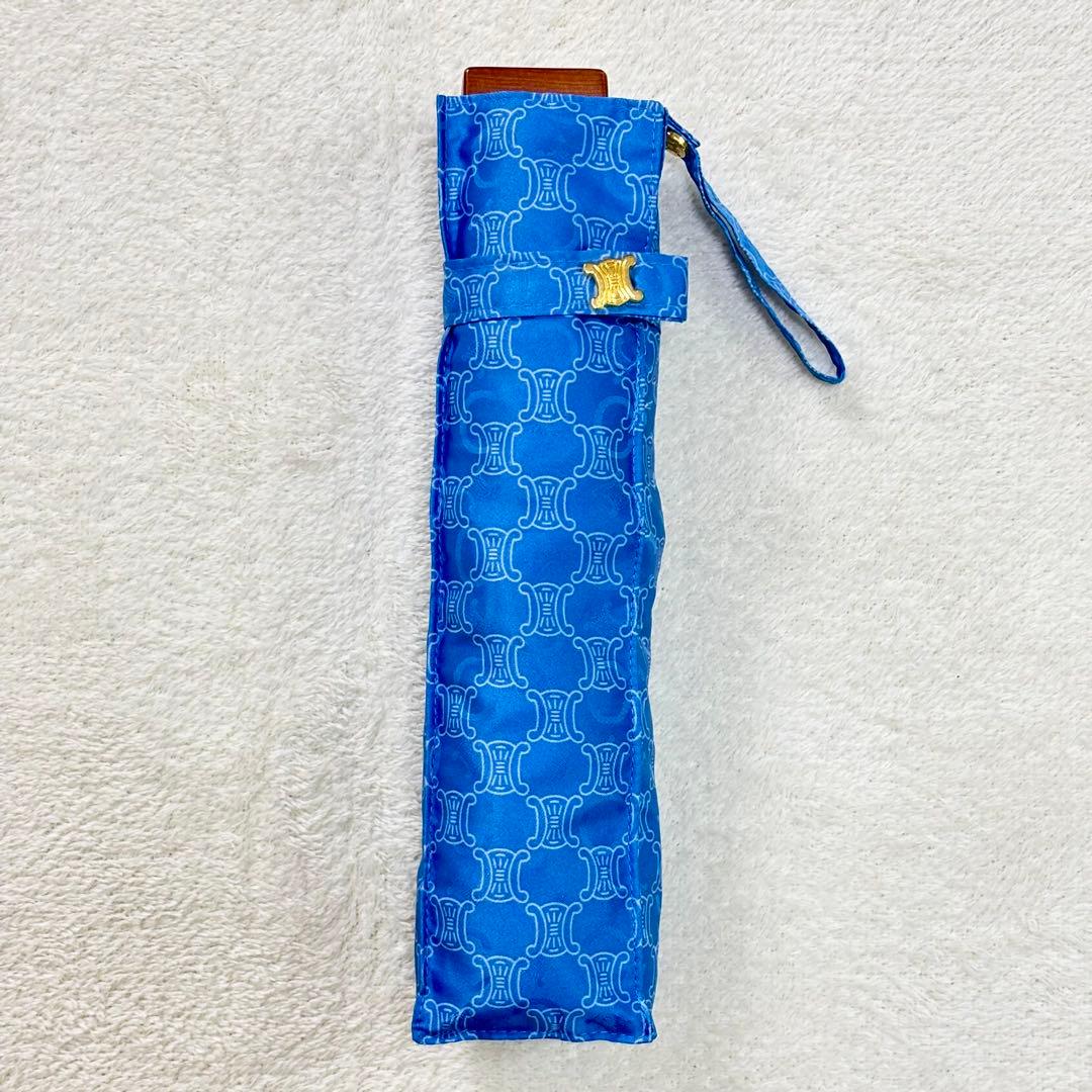 未使用級 CELINE セリーヌ マカダム柄 折り畳み傘 ブルー