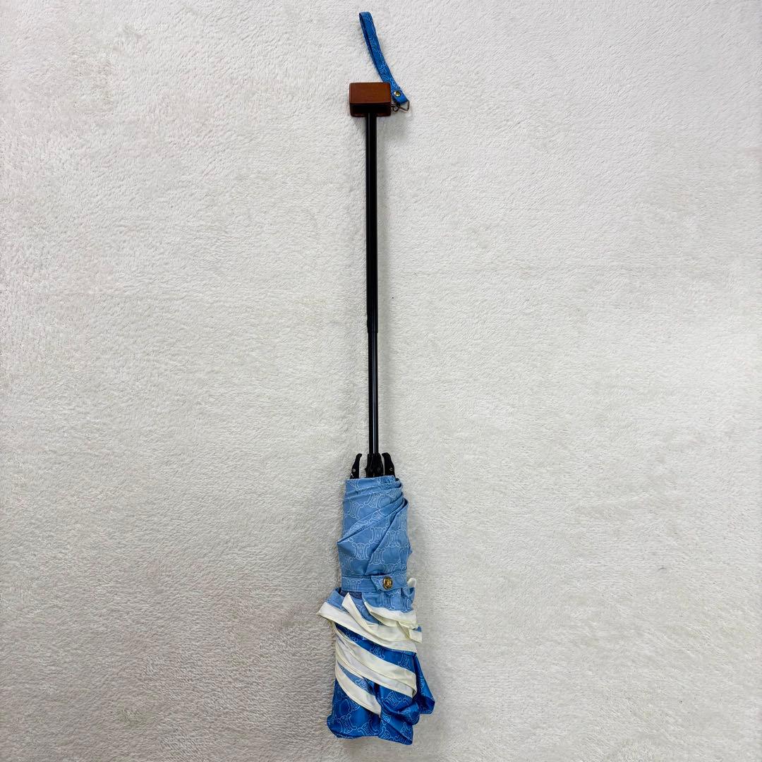 未使用級 CELINE セリーヌ マカダム柄 折り畳み傘 ブルー