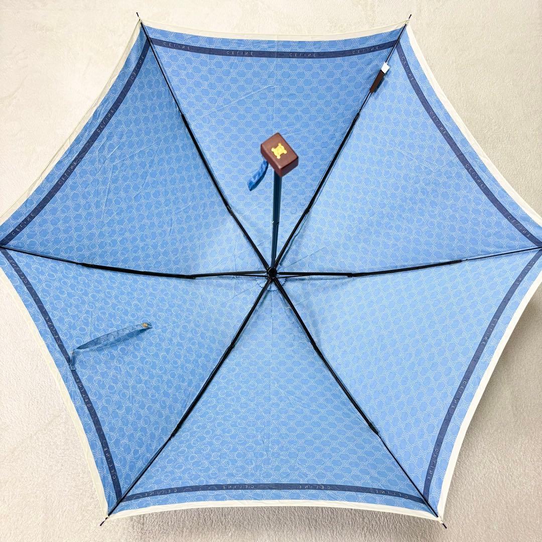 未使用級 CELINE セリーヌ マカダム柄 折り畳み傘 ブルー