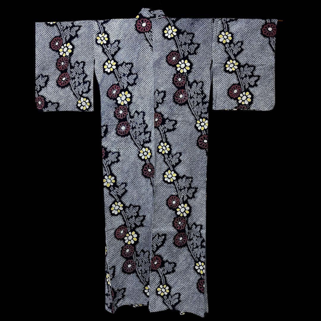 ★有松鳴海絞り浴衣‼️濃紺系　総絞り　手絞り　綿　クリーニング済