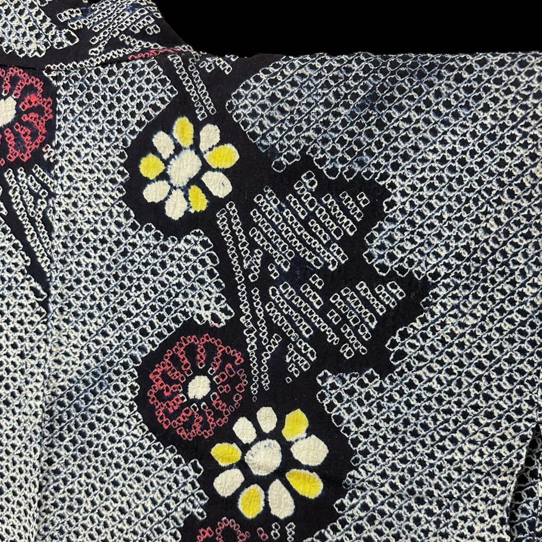 ★有松鳴海絞り浴衣‼️濃紺系　総絞り　手絞り　綿　クリーニング済